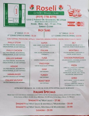 Menu photo 2 Roseli Philly Steak Sub Goldsboro, NC Menu photo 2 Roseli Philly Steak Sub Goldsboro, NC
