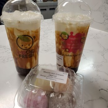 Mochi Fresh - Brown Sugar Bubble Milk with a side of Mochi. - Desserts Near Me - Tempe, Arizona Mochi Fresh - Brown Sugar Bubble Milk with a side of Mochi. - Desserts Near Me - Tempe, Arizona