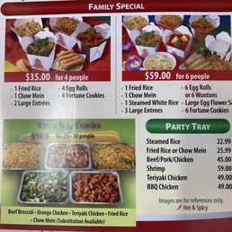 Family menu and party trays