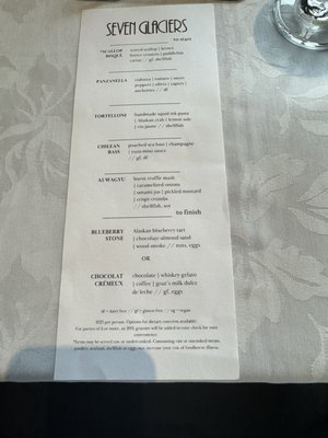Menu photo 7 Seven Glaciers Restaurant Girdwood, AK