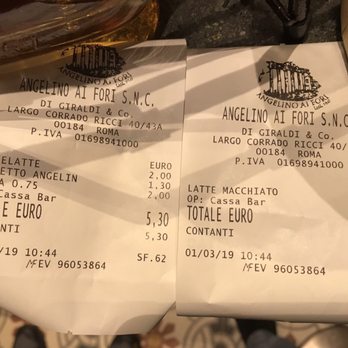 Angelino ai Fori - My receipt during my visit on March 1st, 2019. - Roman Near Me - Rome, RM