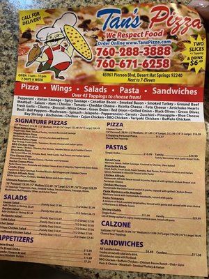 Menu photo 2 Tan's Pizza Desert Hot Springs, CA Menu photo 2 Tan's Pizza Desert Hot Springs, CA