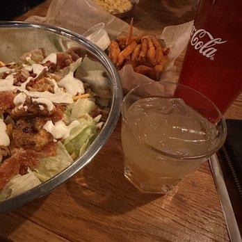 Mac's Speed Shop - Amaretto sour, sweet potato fries, thunderbird salad with blackened shrimp - Sports Bars Near Me - Concord, North Carolina