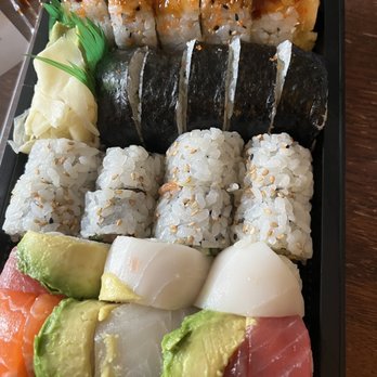 Kazoku Sushi - From top to bottom: Shrimp Tempura, Vegetable Roll, Alaska Roll, Rainbow Roll - Sushi Bars Near Me - Lakewood, Colorado