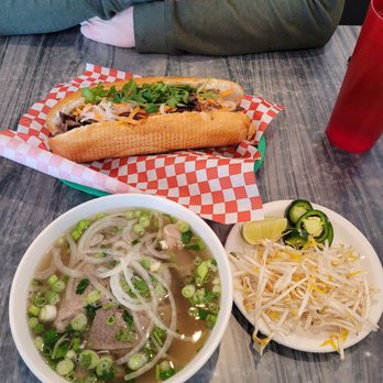 Pho Saigon Basil in Littleton on Bowles - Small well done brisket and tendon pho, beef Bahn mi. Pho didn't come with basil for some reason this time. - Vietnamese Near Me - Littleton, Colorado