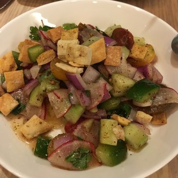 Zaytinya - Fattoush (tomato, cucumber, red onion, green pepper, radish, pita chips, pomegranate vinegar dressing) - Greek Near Me - Washington, DC, District of Columbia Zaytinya - Fattoush (tomato, cucumber, red onion, green pepper, radish, pita chips, pomegranate vinegar dressing) - Greek Near Me - Washington, DC, District of Columbia