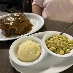 Thursday special, roast beef, lima beans, and mashed potatoes