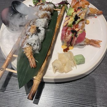 Blue Koi Japanese Bistro - This was a Cowboy Roll and a Shrimp Tempura Roll. So yummy! - Sushi Bars Near Me - Heath, Texas Blue Koi Japanese Bistro - This was a Cowboy Roll and a Shrimp Tempura Roll. So yummy! - Sushi Bars Near Me - Heath, Texas
