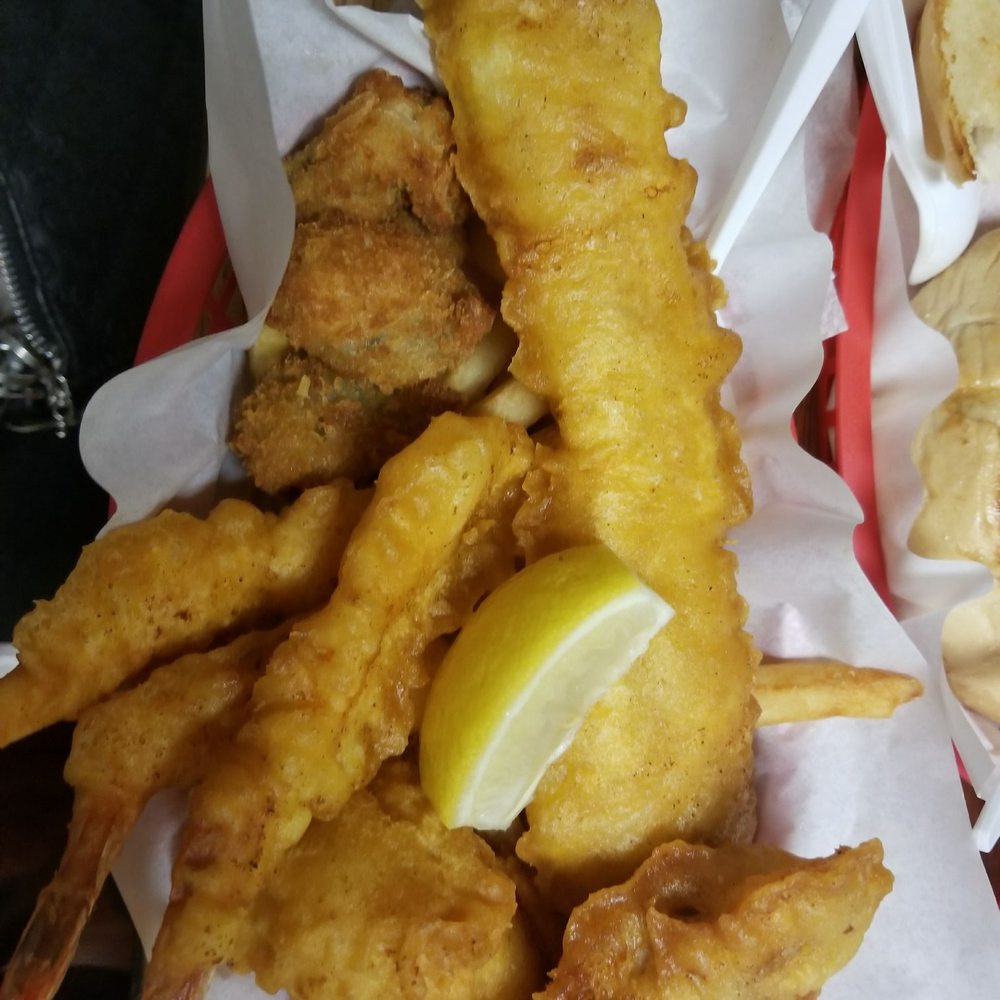 West Coast Fish N' Chips - Sampler that included fish, scallops, shrimp, and oysters - Seafood Near Me - Clovis, California West Coast Fish N' Chips - Sampler that included fish, scallops, shrimp, and oysters - Seafood Near Me - Clovis, California