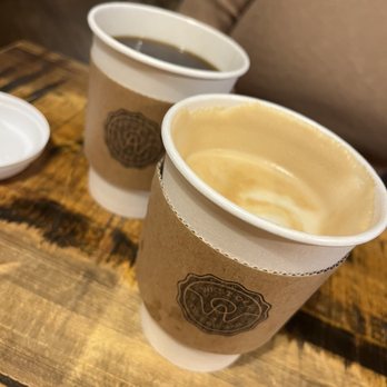 West Oak Coffee Bar - Basic brew & a fat free latte with blueberry syrup - Coffee & Tea Near Me - Denton, Texas West Oak Coffee Bar - Basic brew & a fat free latte with blueberry syrup - Coffee & Tea Near Me - Denton, Texas
