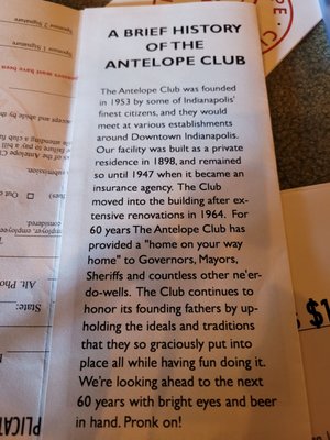 Menu photo 1 Antelope Club Indianapolis, IN