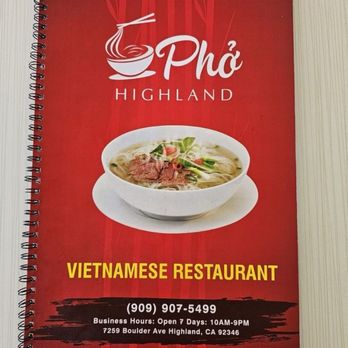 Pho Highland - Menu cover - Vietnamese Near Me - Highland, California