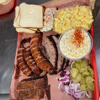 Terry Black's Barbecue - 1 lb of brisket, jalapeño & cheese sausage, cream of corn, Mac & cheese and red potato salad. - Barbeque Near Me - Austin, Texas Terry Black's Barbecue - 1 lb of brisket, jalapeño & cheese sausage, cream of corn, Mac & cheese and red potato salad. - Barbeque Near Me - Austin, Texas