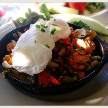 Julienne - Salmon hash with peppers,onion and poached eggs. - New American Near Me - San Marino, California