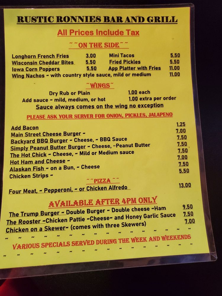 RUSTIC RONNIE’S BAR AND GRILL 103 West Main St, Mohall, ND Yelp