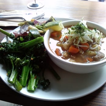 Foundation Cafe - Bowl of Beef and Potato Stew with side of Grilled vegetables (zucchini, cauliflower, carrots, and Broccoli) and Broccolini. - Salad Near Me - San Francisco, California