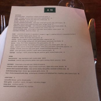 A16 - Menu! - Italian Near Me - San Francisco, California A16 - Menu! - Italian Near Me - San Francisco, California