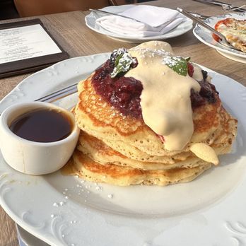 Lavo - Anson Mills Polenta Blueberry Pancakes Super soft they fall apart - Italian Near Me - Las Vegas, Nevada