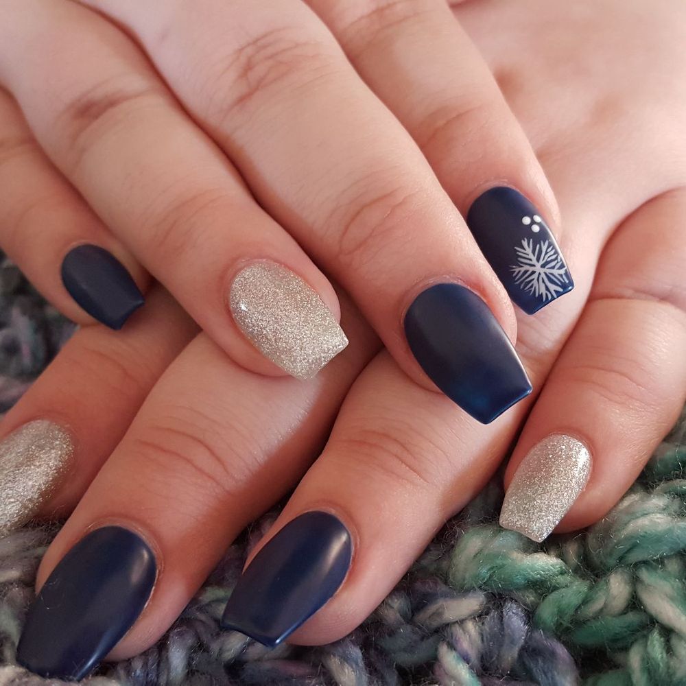 Pure Nails Spa - Matte gel with snowflake design and glitter by Jasmine - Nail Salons Near Me - Wildomar, California Pure Nails Spa - Matte gel with snowflake design and glitter by Jasmine - Nail Salons Near Me - Wildomar, California