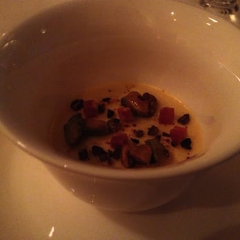 Chez TJ - Fuyu persimmon panna cotta, candied pistachios, cocoa nib, Spanish style sausage - French Near Me - Mountain View, California Chez TJ - Fuyu persimmon panna cotta, candied pistachios, cocoa nib, Spanish style sausage - French Near Me - Mountain View, California