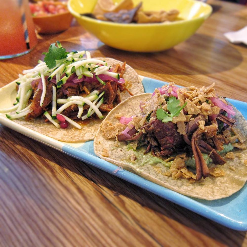 Fonda Mexican - L-R; Mexico City Pork taco ($7) and Pulled Beef Brisket taco ($7) - Mexican Near Me - Melbourne, VIC Fonda Mexican - L-R; Mexico City Pork taco ($7) and Pulled Beef Brisket taco ($7) - Mexican Near Me - Melbourne, VIC
