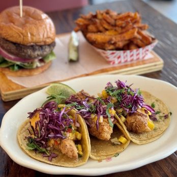 Laly's Restaurant - Fish Tacos (front), Laly's Burger (back) - New American Near Me - Jackson Heights, New York