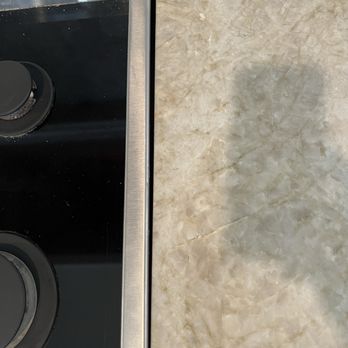 Stone Interiors Alabama - The stove should slightly hang over the countertop and they cut it too big to where there's a gap. - Countertop Installation Near Me - Loxley, Alabama Stone Interiors Alabama - The stove should slightly hang over the countertop and they cut it too big to where there's a gap. - Countertop Installation Near Me - Loxley, Alabama