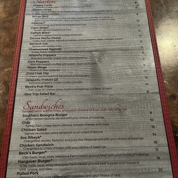 Beck's Bar & Grill - Front of Menu - Coffee & Tea Near Me - South Boston, Virginia Beck's Bar & Grill - Front of Menu - Coffee & Tea Near Me - South Boston, Virginia