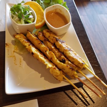 Chada Thai - Chicken Satay - Was so good we started diving in and I almost forgot to take a photo! (comes with six skewers.. ) - Thai Near Me - Garden Grove, California Chada Thai - Chicken Satay - Was so good we started diving in and I almost forgot to take a photo! (comes with six skewers.. ) - Thai Near Me - Garden Grove, California
