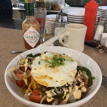 The Med - Hash Bowl. Delicious and I added a dash of Tabasco! Yum! Decaf coffee was great too! - Mediterranean Near Me - Asheville, North Carolina The Med - Hash Bowl. Delicious and I added a dash of Tabasco! Yum! Decaf coffee was great too! - Mediterranean Near Me - Asheville, North Carolina