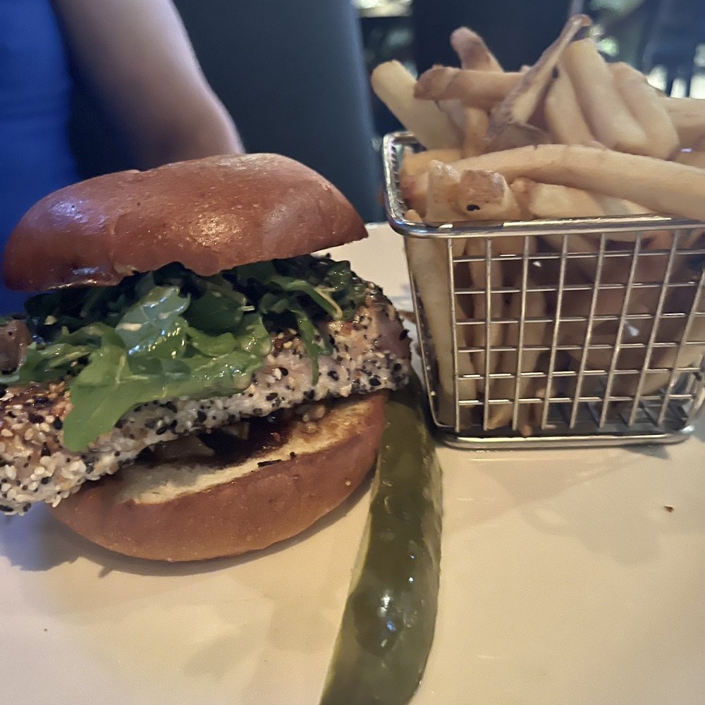 Yard House - "Everything-Crusted" Ahi sandwich with fries - New American Near Me - Denver, Colorado Yard House - "Everything-Crusted" Ahi sandwich with fries - New American Near Me - Denver, Colorado