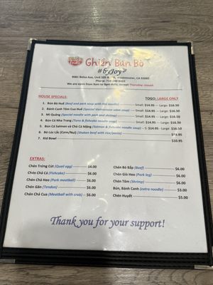 Menu photo 1 Ghien Bun Bo Westminster, CA
