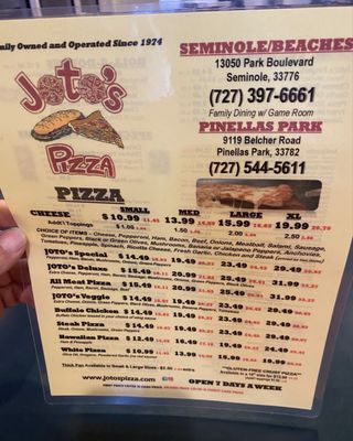 Menu photo 2 Joto's Pizza - Belcher Pinellas Park, FL Menu photo 2 Joto's Pizza - Belcher Pinellas Park, FL