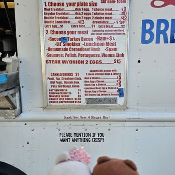 Lee's Breakfast - Menu... note that bacon is $1 more - Food Trucks Near Me - Waipahu, Hawaii