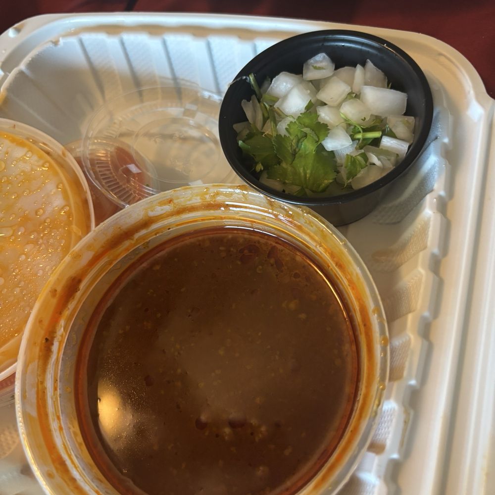 Los Tacos - Side sauce w onions n cilantro added to meal. I thrown the onions n cilantro in the sauce - Tacos Near Me - Carlsbad, California