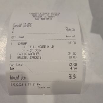 Pirates Kitchen - Bill - Cajun/Creole Near Me - Artesia, California
