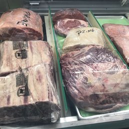 Prime bone in, bone out ribeyes and strip steaks. They prime strip looked a lot like waygu.