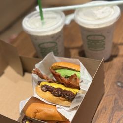 Shake Shack Willow Place - ShackBurger, Avocado Bacon Burger, and two Cookies and Cream Shakes