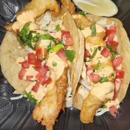 Two delicious fish tacos! Two delicious fish tacos!