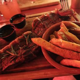 Steak with fries, the red sauce that came with it was so good. Steak with fries, the red sauce that came with it was so good.
