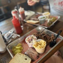 Pulled Pork, Brisket, Mac N Cheese, and slaw Pulled Pork, Brisket, Mac N Cheese, and slaw