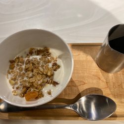 Asterisk Coffee Bar - Apricot granola GF& dairy free vegan with homemade almond milk.