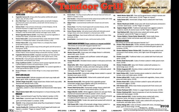 Menu photo 2 Tandoor Grill Easton, PA