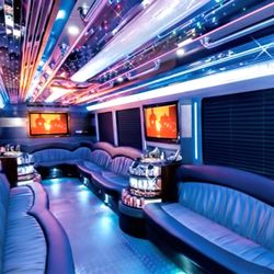 Limo To Go - 28 passenger Freightliner party limo bus interior