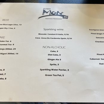 Sushi Mon - Rear menu (beverage) - Japanese Near Me - Raleigh, North Carolina Sushi Mon - Rear menu (beverage) - Japanese Near Me - Raleigh, North Carolina