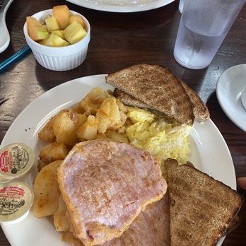 Scoops Restaurant Breakfast & Lunch - Canadian Bacon and Eggs with a side of fruit - Breakfast & Brunch Near Me - Niagara Falls, Ontario Scoops Restaurant Breakfast & Lunch - Canadian Bacon and Eggs with a side of fruit - Breakfast & Brunch Near Me - Niagara Falls, Ontario