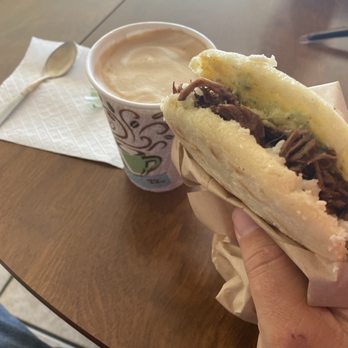 Cafe Con Leche - Arepa with Capuchino - Cafes Near Me - Apalachicola, Florida