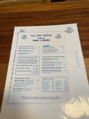 Menu photo 1 Oban Fish and Chip Shop Oban, AGB Menu photo 1 Oban Fish and Chip Shop Oban, AGB