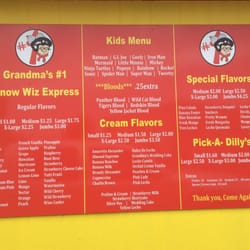 Grandma's Snow Wiz Express - The menu!