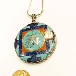 Tenzing Collections - Turquoise Coral and lapis lazuli silver Tibetan pandent